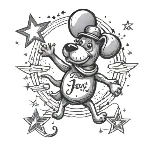 ballon dog with a shoting star above it with a shoting star under it with i miss you  ben tattoo design idea