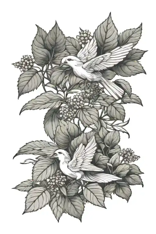 plants like nettles and basil with little pegasi flying in the plants tattoo design idea