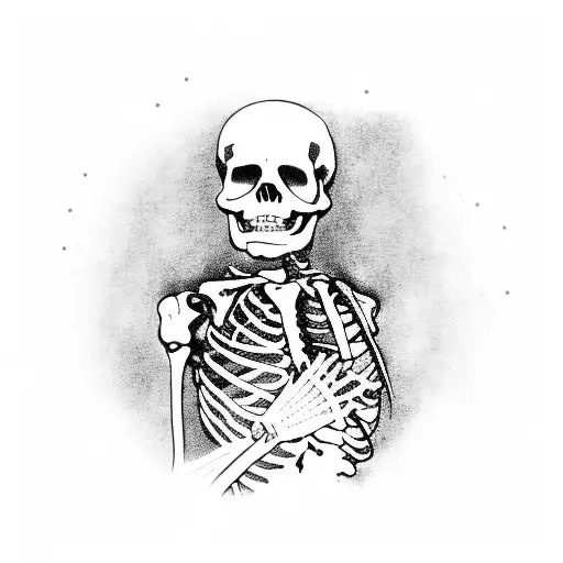 A social worker holding hands with a Day of the Dead skeleton tattoo design idea