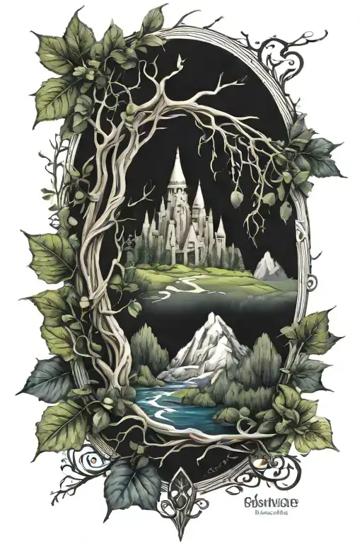 Lotr Fantasy style , elven ornament, elfish, nordic style, nature tattoo design idea