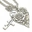 Letter J necklace wrapped around quote 'And if you go, I wanna go with you. And if you die, I wanna die with you.' roses tattoo design idea