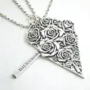 Letter J necklace wrapped around quote 'And if you go, I wanna go with you. And if you die, I wanna die with you.' roses tattoo design idea