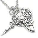 Letter J necklace wrapped around quote 'And if you go, I wanna go with you. And if you die, I wanna die with you.' roses tattoo design idea