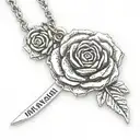 Letter J necklace wrapped around quote 'And if you go, I wanna go with you. And if you die, I wanna die with you.' roses tattoo design idea