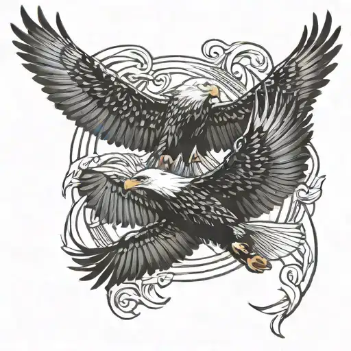 two bald eagles doing a death spiral   tattoo design idea