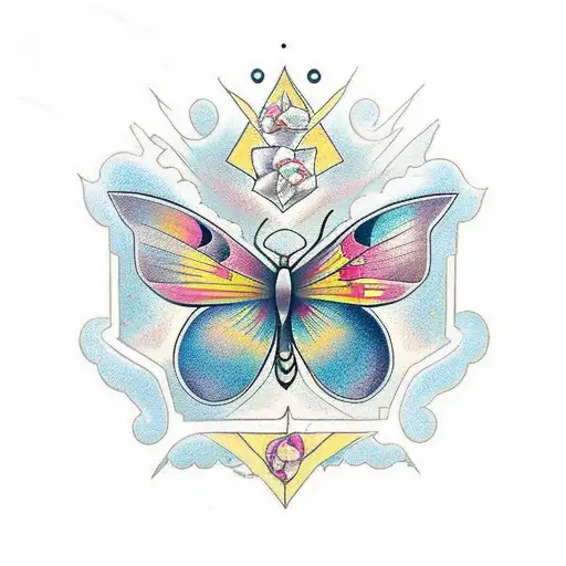 mariposa cercada por lírios vermelhos tattoo design idea