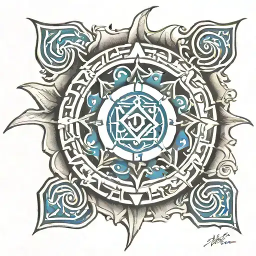 throat chakra symbol surrounded with swastik symbol  tattoo design idea