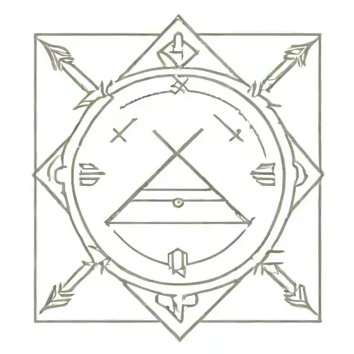 including upward arrow and swastik sign and throat chakras tattoo design idea