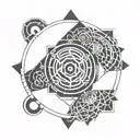 throat chakra symbol surrounded with swastik symbol  tattoo design idea