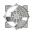 throat chakra symbol surrounded with swastik symbol  tattoo design idea