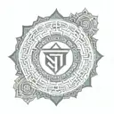 throat chakra symbol surrounded with swastik symbol  tattoo design idea