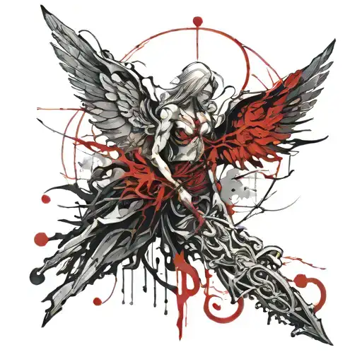 Angel demon weapon Libra good and evil Nature chain blood tattoo design idea