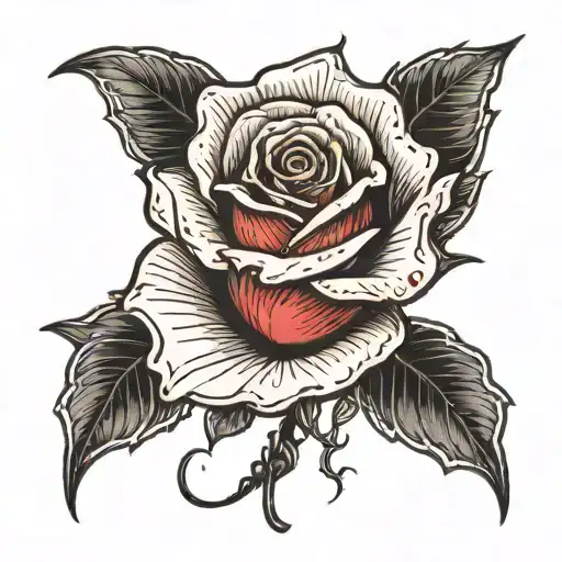 a dark tower rose, one of the lines that form a petal creates a subtle M tattoo design idea
