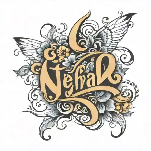 Create a tattoo design featuring the names Mehransh, Harliv, and Parminder in a flowing, elegant script style. The names tattoo design idea