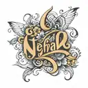 Create a tattoo design featuring the names Mehransh, Harliv, and Parminder in a flowing, elegant script style. The names tattoo design idea