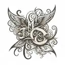 Create a tattoo design featuring the names Mehransh, Harliv, and Parminder in a flowing, elegant script style. The names tattoo design idea