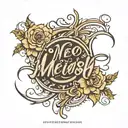 Create a tattoo design featuring the names Mehransh, Harliv, and Parminder in a flowing, elegant script style. The names tattoo design idea