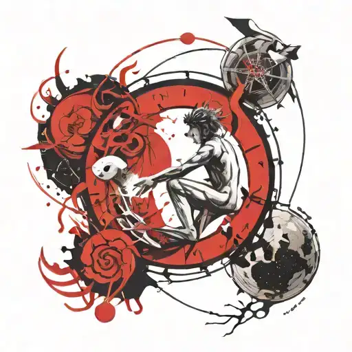 New School Astral travel tattoo depicting a celestial being guiding the client through different worlds, tattoo design idea