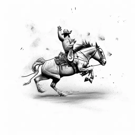 A sketch-style illustration of a cowboy riding a bucking bronco, capturing the energy and excitement of a rodeo. tattoo design idea