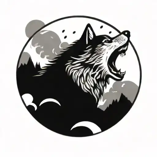 A wolf howling at a full moon  tattoo design idea