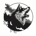 A wolf howling at a full moon  tattoo design idea