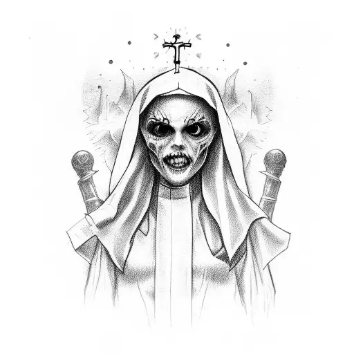 girl nun horror tattoo design idea