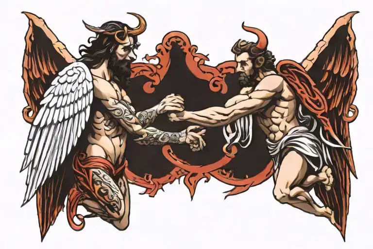 satan and angel creation of adam style tattoo tattoo design idea