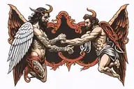 satan and angel creation of adam style tattoo tattoo design idea