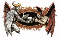 satan and angel creation of adam style tattoo tattoo design idea
