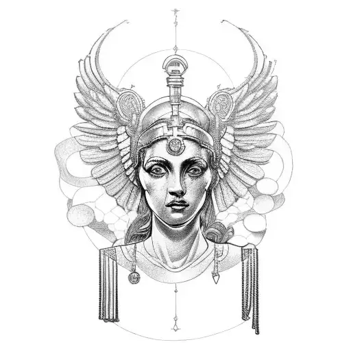 the Greek goddess, Minerva, but with a steampunk vibe to it tattoo design idea