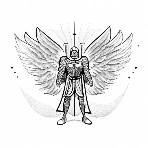 crusader man angel with spread wings and arms tattoo design idea