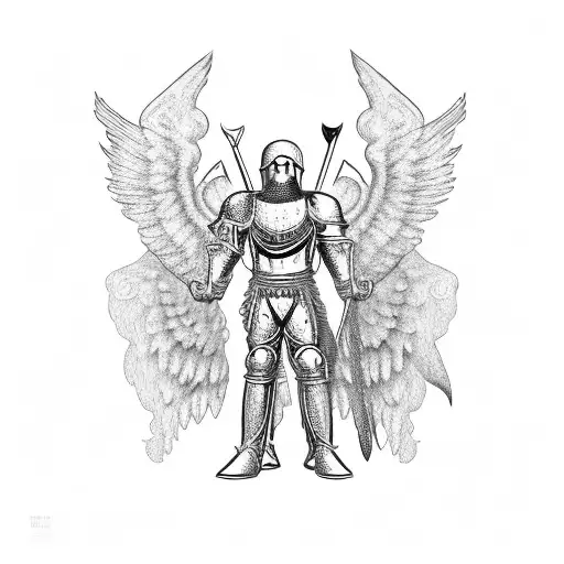 crusader man angel with spread wings and arms tattoo design idea