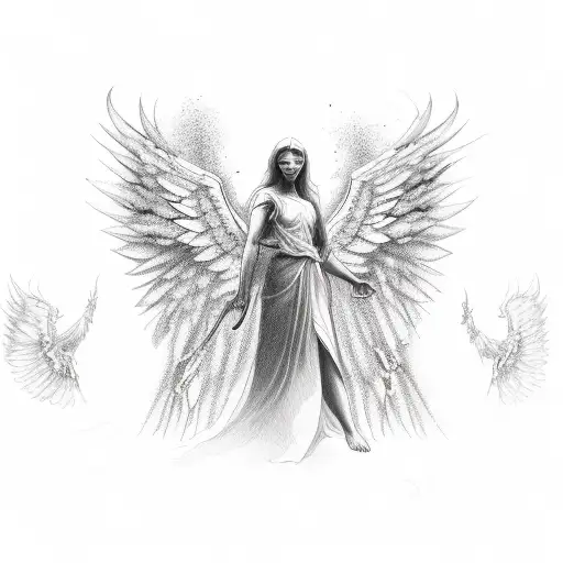 angel with spread wings and arms tattoo design idea