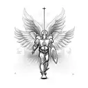 crusader man angel with spread wings and arms tattoo design idea