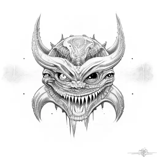 The image of the bubapik suit in the form of a monster with an eye and teeth tattoo design idea