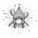 bench with fireworks bakground tattoo design idea