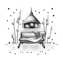 bench with fireworks bakground tattoo design idea