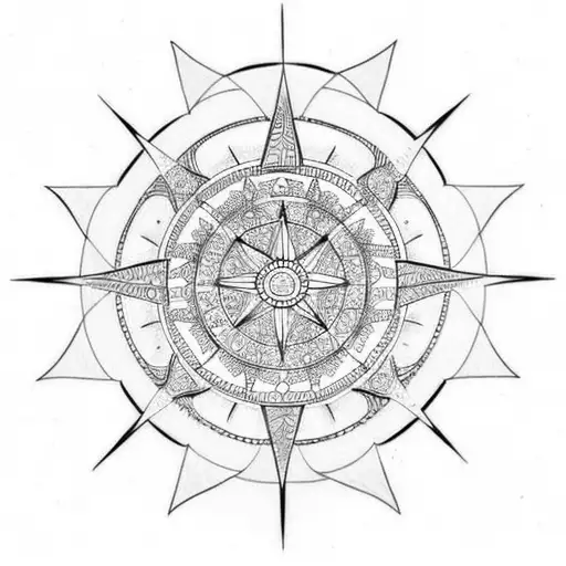 mandala compass with fine lines and an unexpected idea tattoo design idea