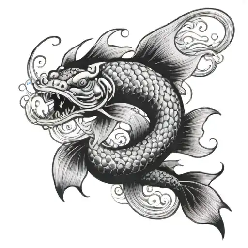 black koi fish with a red dragon spirit  tattoo design idea