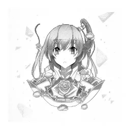 A pixelated PS5 console surrounded by anime characters tattoo design idea