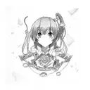 A pixelated PS5 console surrounded by anime characters tattoo design idea