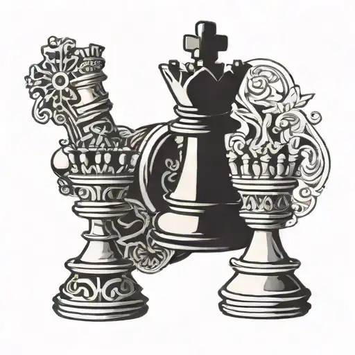 ornamental king chess piece tattoo design idea