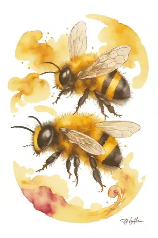 Acquarel fat bumblebee yellow round fluff soft round friendly  tattoo design idea