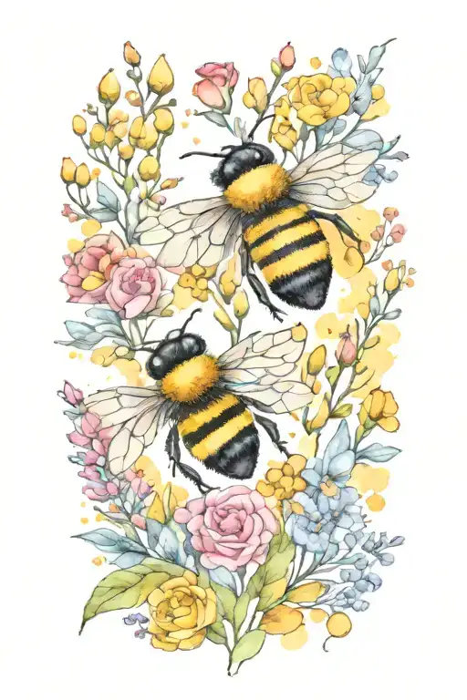 Acquarel bumblebee yellow round fluff soft round tattoo design idea