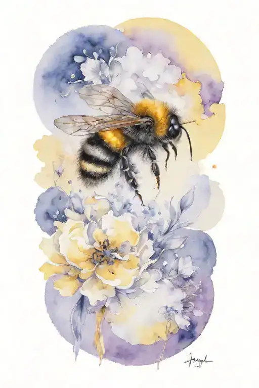 Acquarel bumblebee yellow round fluff soft round friendly  tattoo design idea