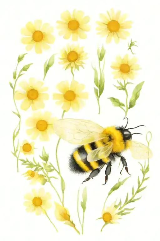 big bumblebee bubmle yellow round fluff soft round friendly ultra round big on flowers tattoo design idea