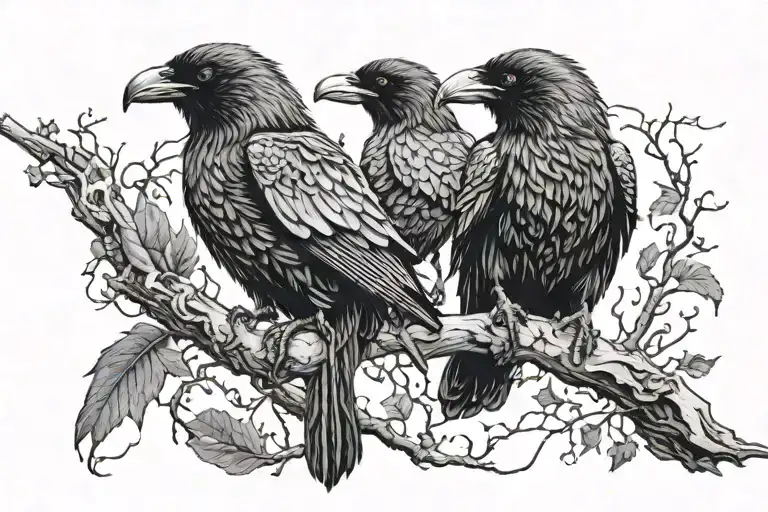 black Ravens nordic hugin munin  hyper realistic  tattoo design idea
