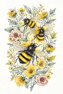 Acquarel bumblebee yellow round fluff soft round tattoo design idea