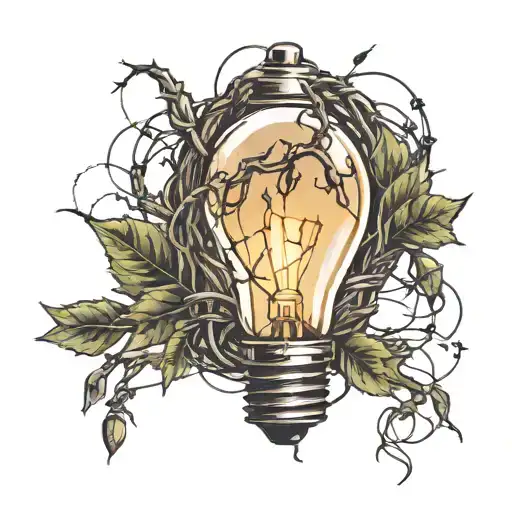 Rustic lightbulb with barbed wire and vines wrapping tattoo design idea