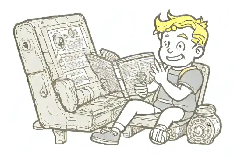 Fallout Vault Boy reading tattoo design idea